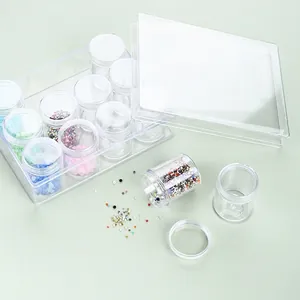 Ensemble de Boîtes de Rangement en PP Transparent pour Perles Nail Art Peinture au Diamant Accessoires de Bijoux Organisateur de Bouteilles Rondes Claires