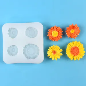 Molde de silicona para flores de cuatro cavidades con margaritas de colores terminadas