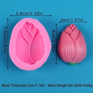 Detail showing dimensions and thickness of the 3D flower bud silicone mold