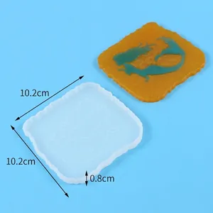 Detail view of square mermaid silicone coaster mold with dimension markings
