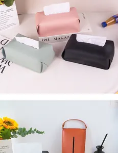 Minimalist faux leather tissue box covers shown in various colors for home decoration