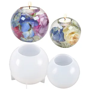 Kugelförmige Silikonformen für DIY Harzkerzenhalter mit floralen Beispielen, Set