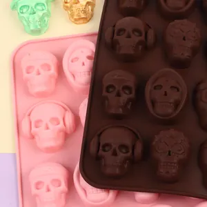 Detailed view of Halloween skull silicone molds for DIY chocolate and candy decorations