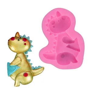 Stampo in silicone dinosauro rosa con drago dorato per decorazione torte fai da te