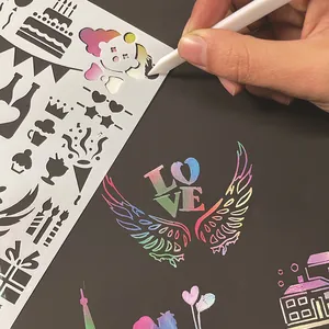 Creative DIY hollow drawing stencil template for kids colorful scratch art