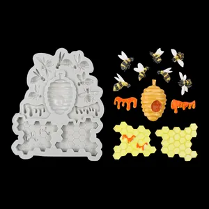Detail van de bijen- en honingraatsiliconenvorm met realistische 3D-taartdecoraties voor bakken