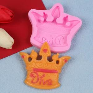 Detailed view of crown silicone mold with Diva embossed fondant topper