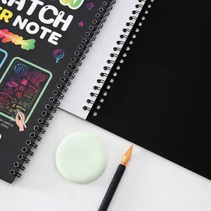 Colorful scratch art spiral notebook DIY drawing set with scratch pen and sponge