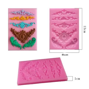 Detailed dimensions of pink baroque silicone mold for fondant and clay DIY cake decorating