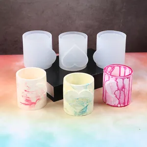 Moule en Silicone en Forme de Cœur pour Boîte de Rangement en Résine Époxy DIY Outil de Fabrication de Tasse de Bougie Parfumée Cylindre Relief Cœur