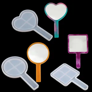 Moule en Silicone pour Miroir en Résine Époxy DIY Cœur Carré Rond Miroir à Main Kit Outils Moulage Artisanat
