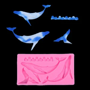 Vue détaillée du moule en silicone baleine et vague 3D avec échantillons