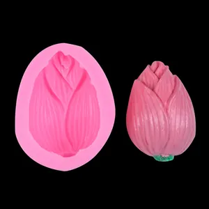 Detailed 3D lotus bud silicone mold and finished pink flower for cake decoration