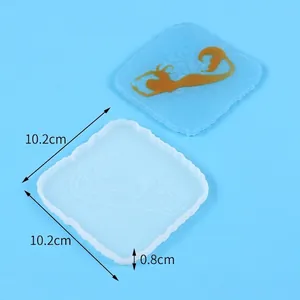 Detailed view of square mermaid silicone mold for resin coasters with 10.2cm dimensions