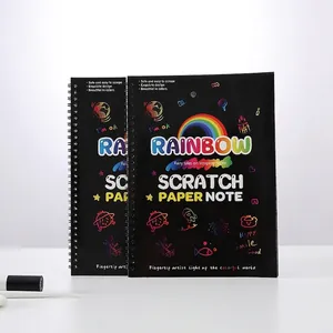 Rainbow scratch paper note set with two spiral-bound black DIY drawing pads