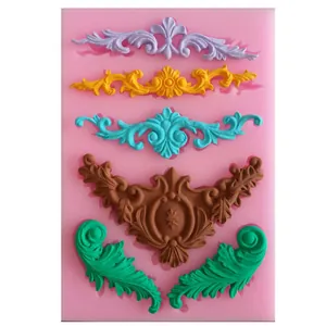 Baroque scrollwork silicone fondant mold showing detailed decorative patterns and samples
