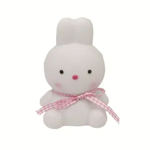 Cute cordless cartoon rabbit LED night light ornament with pink bow for bedroom bedside