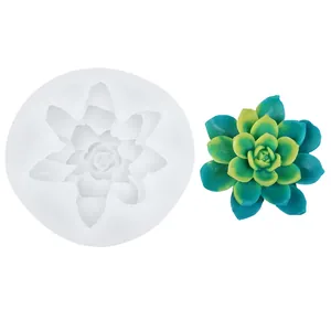 Professional 3D succulent silicone mold shown with a realistic green wax plant model