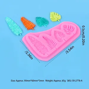 Pink leaf silicone mold dimensions showing size in mm and inches for cake DIY