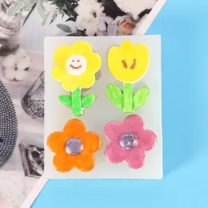 Molde de silicona flor sonriente para decoración de coche de yeso y resina DIY.