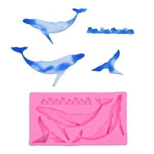 Vue détaillée du moule en silicone baleine et vague 3D pour les savons et fondants