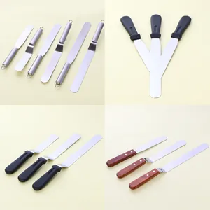 Espátula para Pasteles de Acero Inoxidable Con Mango de Madera Plástico Metal Herramienta de Panadería Profesional Alisador de Glaseado Espátula Acodada Recta