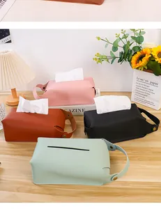 Modern hanging leather tissue box holders in multiple colors for home and car decor