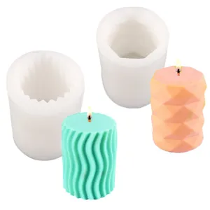 Geometric silicone candle molds for DIY aromatherapy and textured wax creations in white