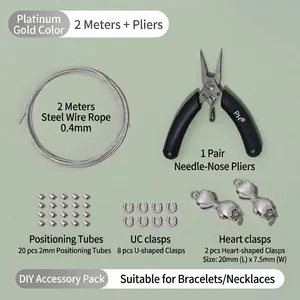 Komplettes DIY-Schmuckset mit Herzverschlüssen, Stahldraht und einer Flachrundzange