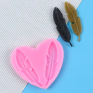 Molde de silicona con forma de corazón y plumas para manualidades de resina y fondant DIY