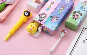 Colorful cartoon mystery box stationery set featuring adorable animal gel pens