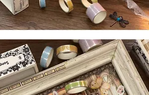 Detailed view of various vintage lace pattern PET decorative tapes for DIY journaling