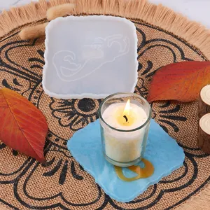 Professional DIY mermaid square silicone mold for resin coasters with finished example