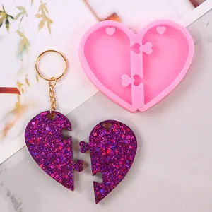 Stampo in silicone a forma di cuore puzzle per portachiavi in resina fai-da-te regalo