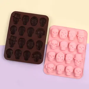Detailed view of Halloween skull silicone chocolate molds with varied funny designs