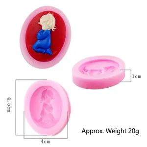 Detailed measurements and views of pink silicone kneeling girl mold for resin crafts