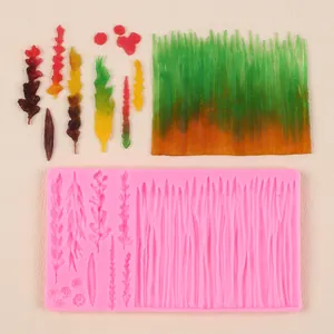 Detailansicht der Silikonform für Blatt- und Schilfstrukturen für DIY Fondantkuchen