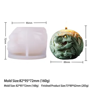 Detail view of 3D dinosaur embossed candle silicone mold with product dimensions and weight