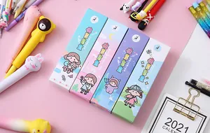 Assorted colorful blind box pen set with cute character designs and packaging