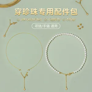 Kit de Fabrication de Bijoux Rempli d'Or 14K Ensemble de Matériel DIY pour Collier de Perles Bracelet Accessoires Fil d'Acier Chaîne d'Extension Pinces