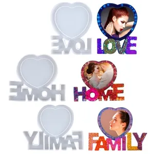 Fai da te Cornice per Foto a Cuore Stampo in Silicone Love Home Family Alfabeto Base Cristallo Stampo in Resina Epossidica per Scrivania