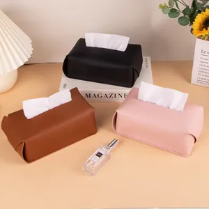 Stylish PU leather tissue box covers in black, brown, and pink for home decor