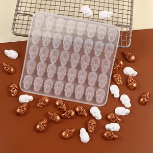 Detail of 40-cavity skull silicone mold for Halloween chocolate and candy making