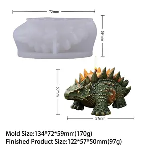 Detailed dimensions for dinosaur candle silicone mold and embossed finished craft