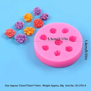 Detailed dimensions of the 3D flower silicone mold for fondant cake decoration