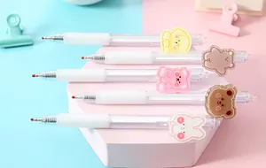 Retractable cartoon gel pens with cute animal clips in five different character designs