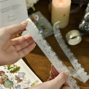 Elegant vintage white lace PET decorative tape roll for scrapbooking journals and DIY crafts