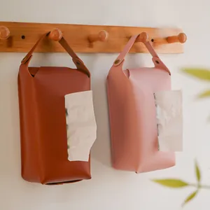 Modern hanging faux leather tissue box holder organizer for home living room decor