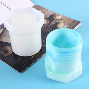 Detail view of hexagonal screw-threaded silicone mold for DIY resin pen holder making