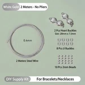 DIY Schmuckzubehör-Set mit 0.4mm Stahldraht, Herzverschlüssen und Quetschperlen zum Fädeln